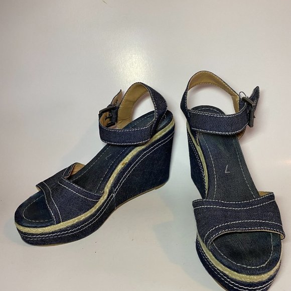 Blue Denim Jeans Platform Shoes Sandals size 7 - Picture 2 of 6
